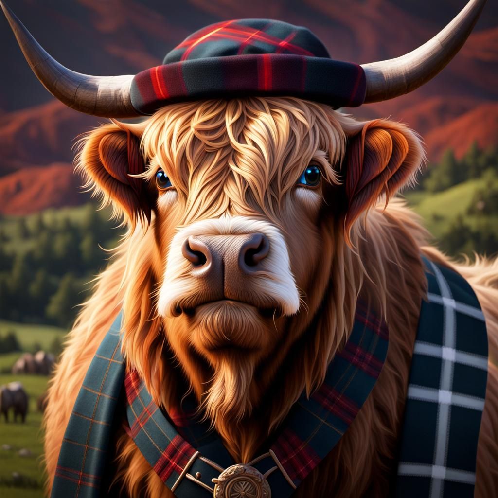 Highland Cow in Kilt: Fantasy Concept Art