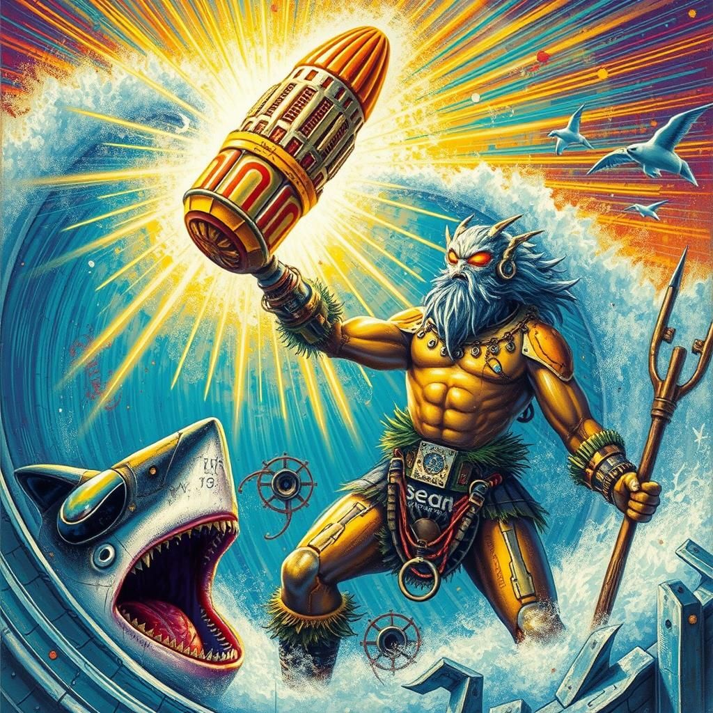 Retro-Futuristic Cyborg Shibboleth in Enamel Art Style