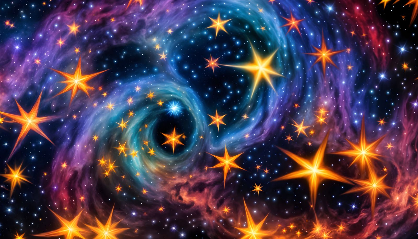 Vibrant Star Cluster in Deep Space, Traditional 5-Pointed St...