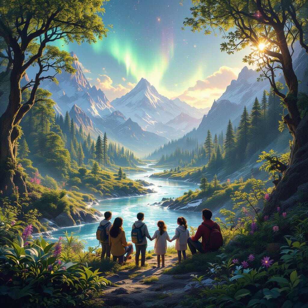 Revitalized Earth Landscape with Healthy People in Future