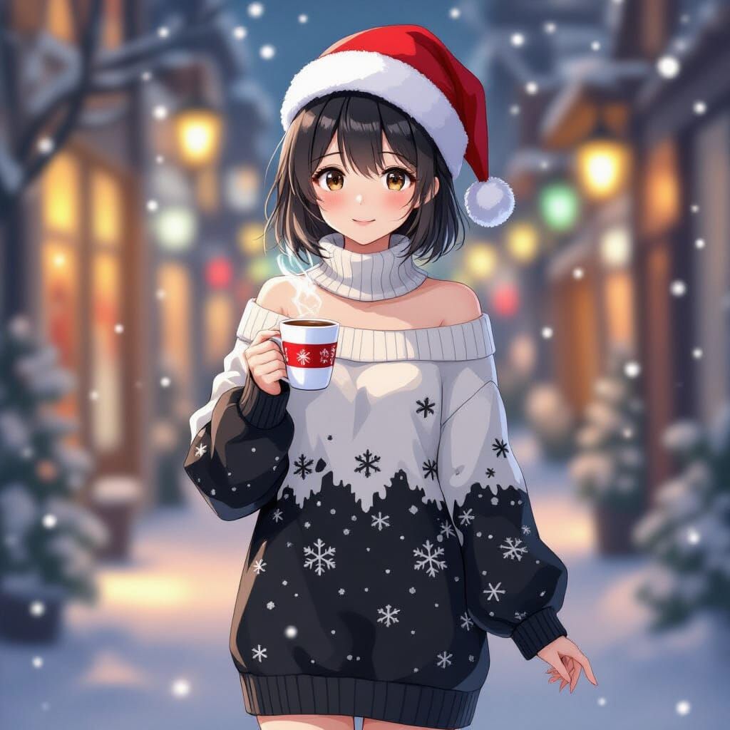 Anime Woman in Snowflake Dress