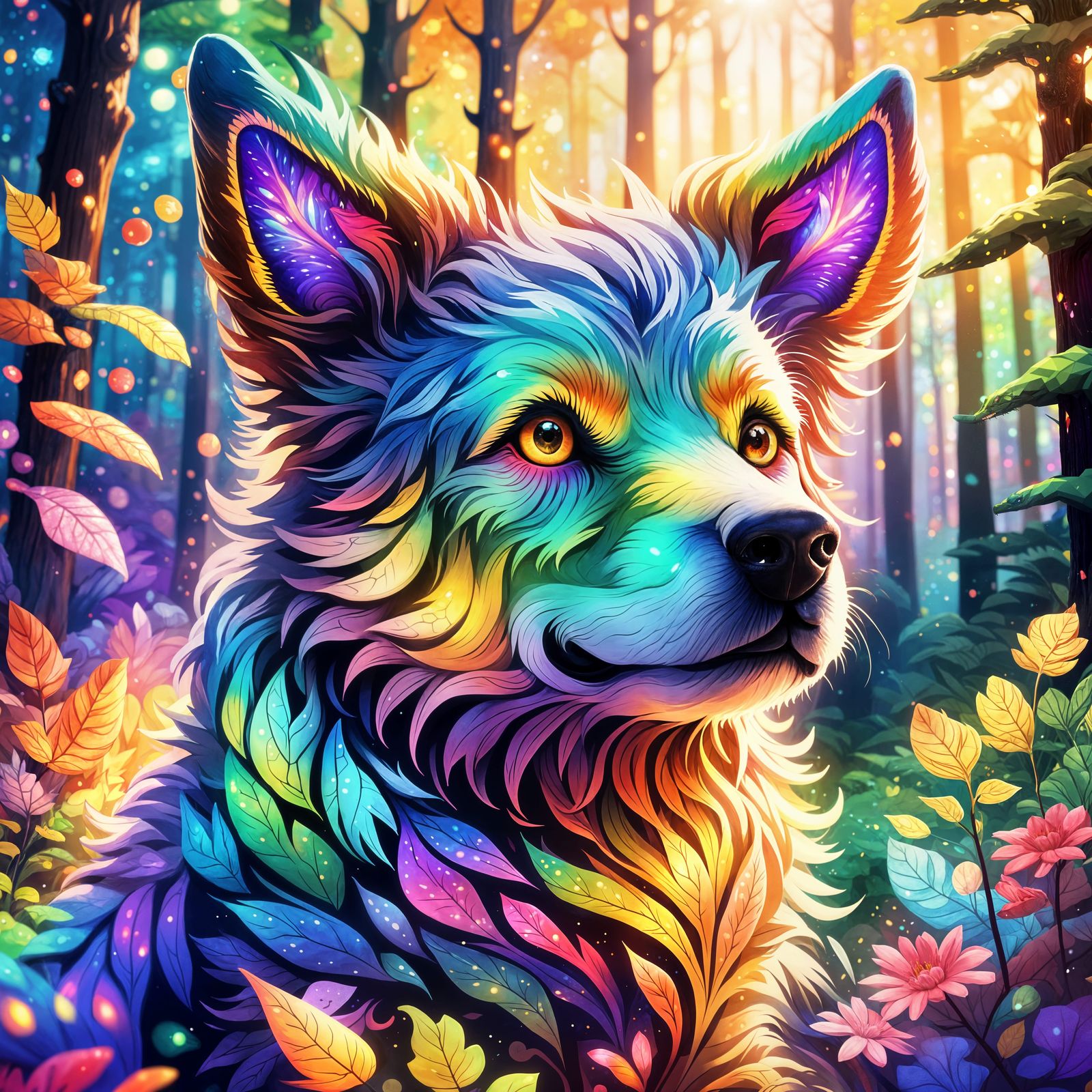 Cute Rainbow Dog: Detailed Matte Painting
