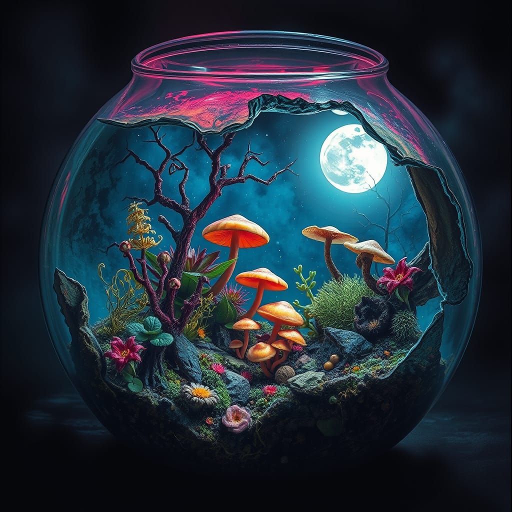 Full shot. A creepy miniature garden hidden inside a broken ...