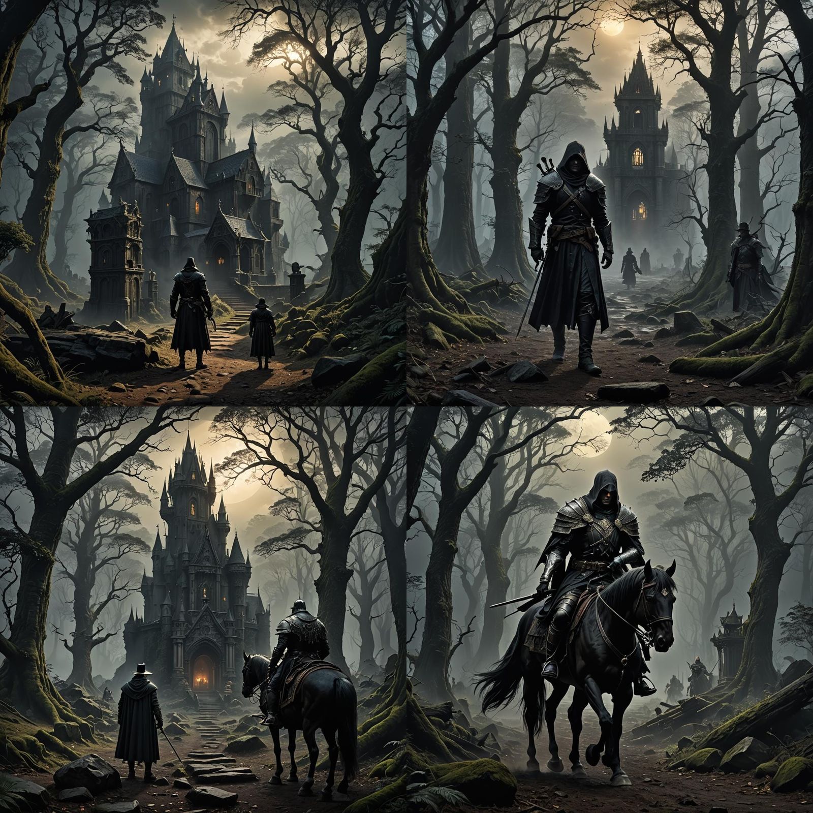 Knight in Dark Fantasy Landscape, Hyperdetailed Digital Art