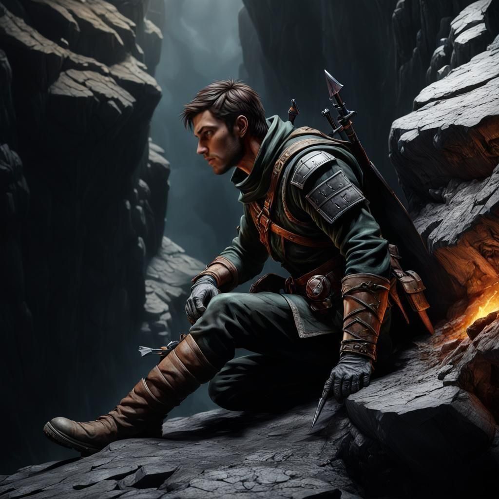 Ranger Gazing into Abyss: Realistic D&D Scene