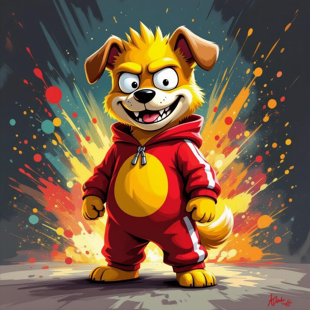 Humanoid Dog in Bart Simpson Costume, Raphael-Inspired Splas...