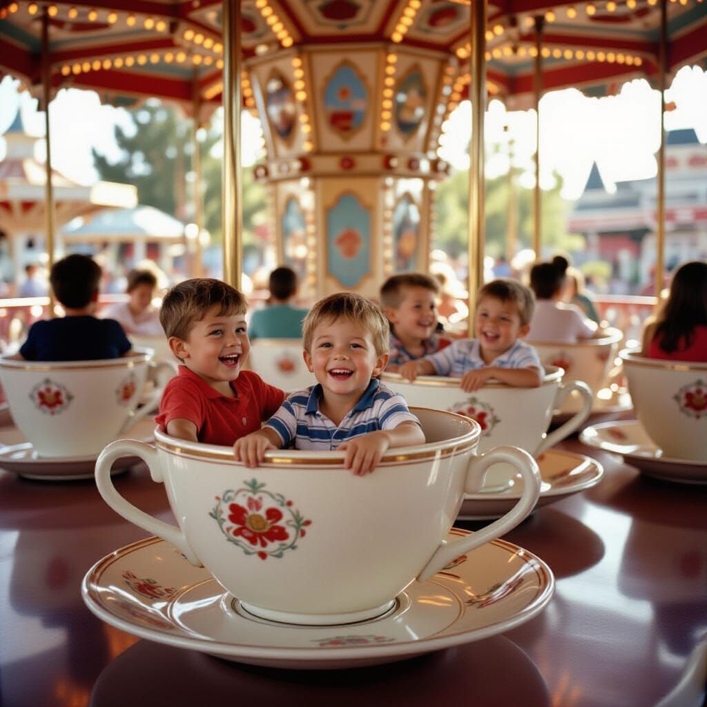 Vintage Disneyland Teacup Ride Reflection in Kodachrome Styl...