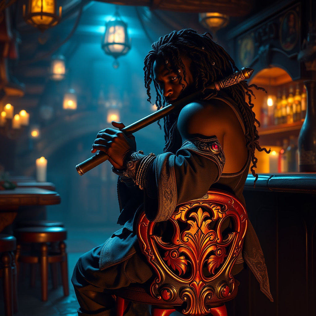 Mystical Bard in Dimly Lit Tavern