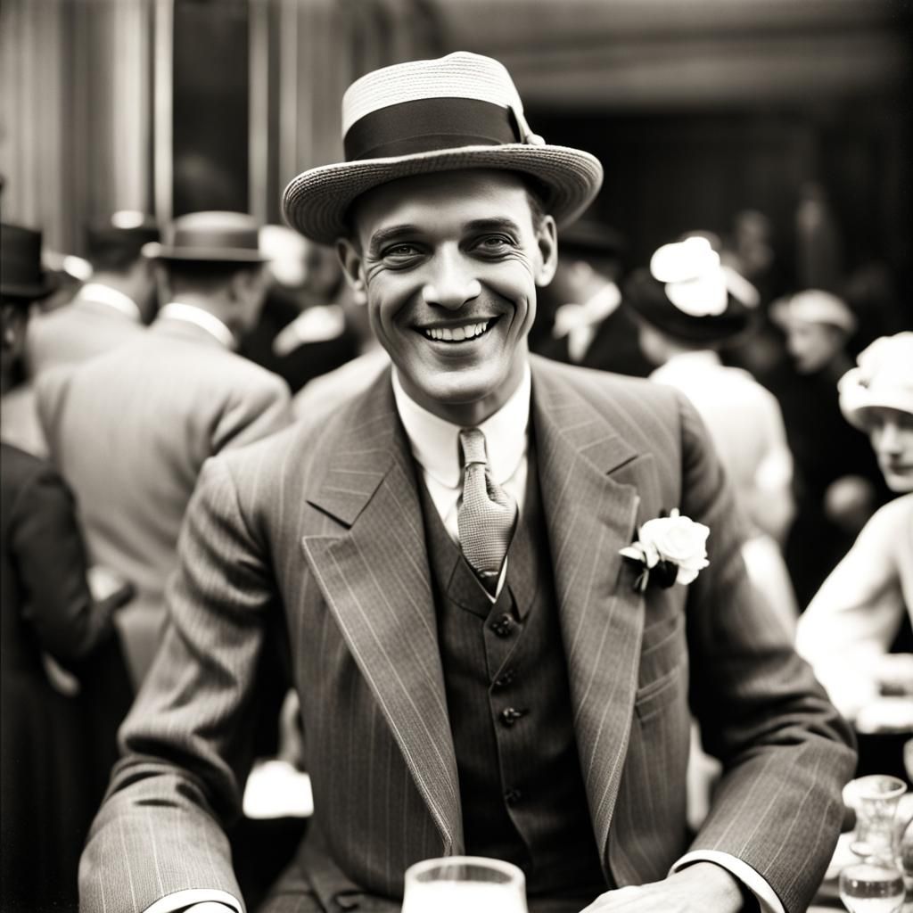 Man at 1920s Party with Selective Color Pop