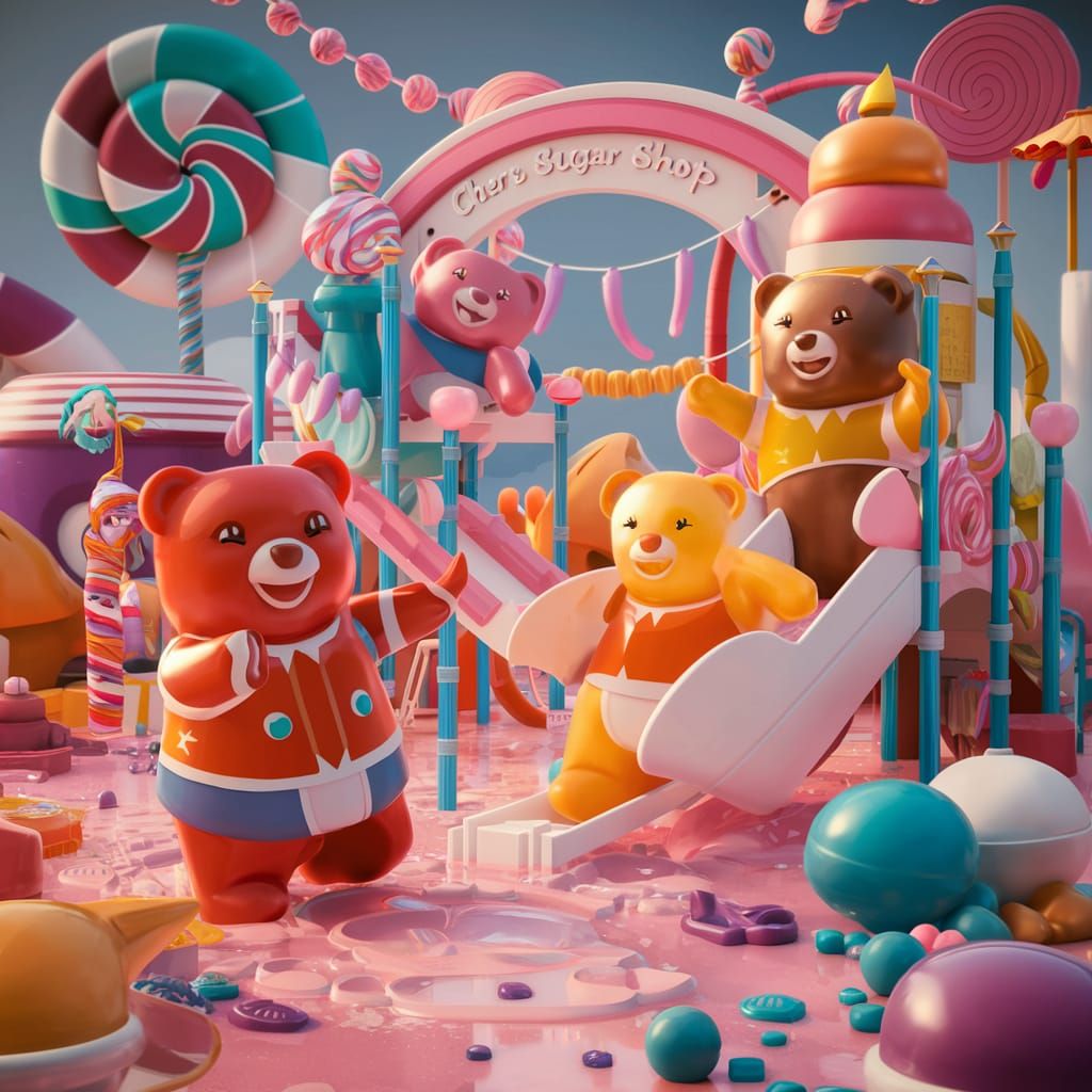 Gummy Bears on Candy Playground: Hyperrealistic Illustration