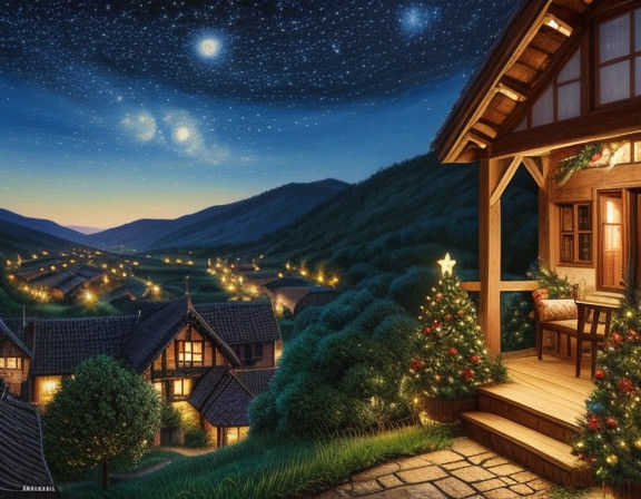Dreamy Christmas Village Under the Stars