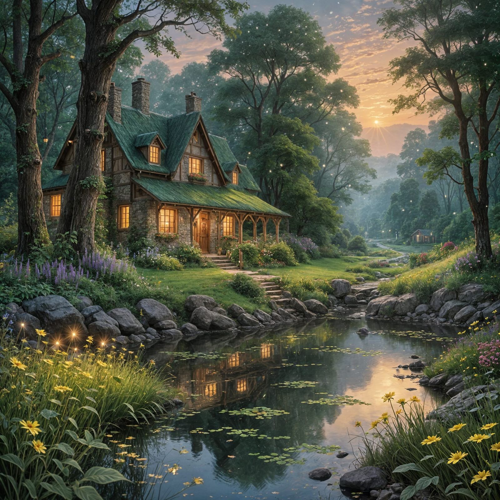 Cozy Cottage in Enchanted Woodland Landscape