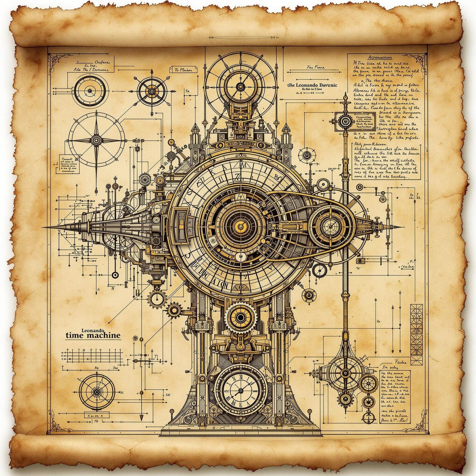 DaVinci-Style Time Machine Blueprint on Vellum