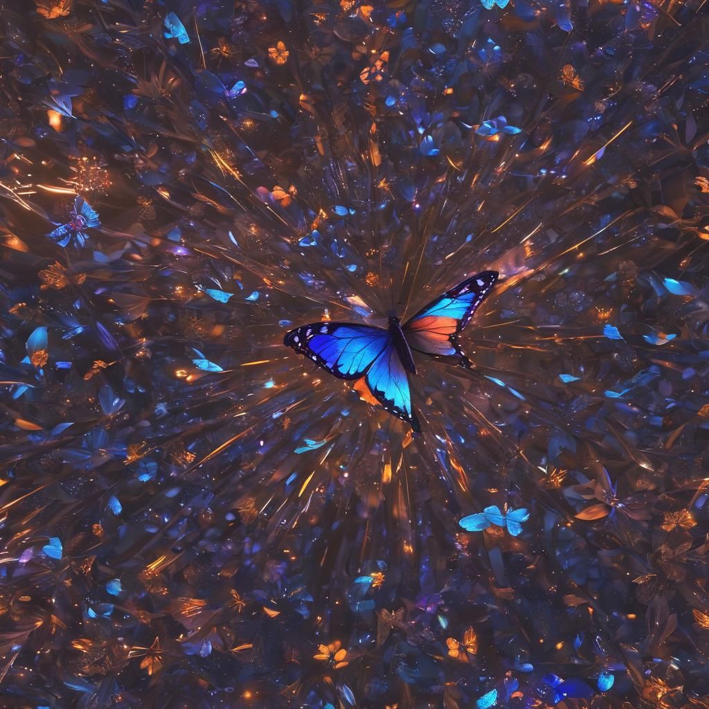 Shimmering Butterfly in a Futuristic Garden