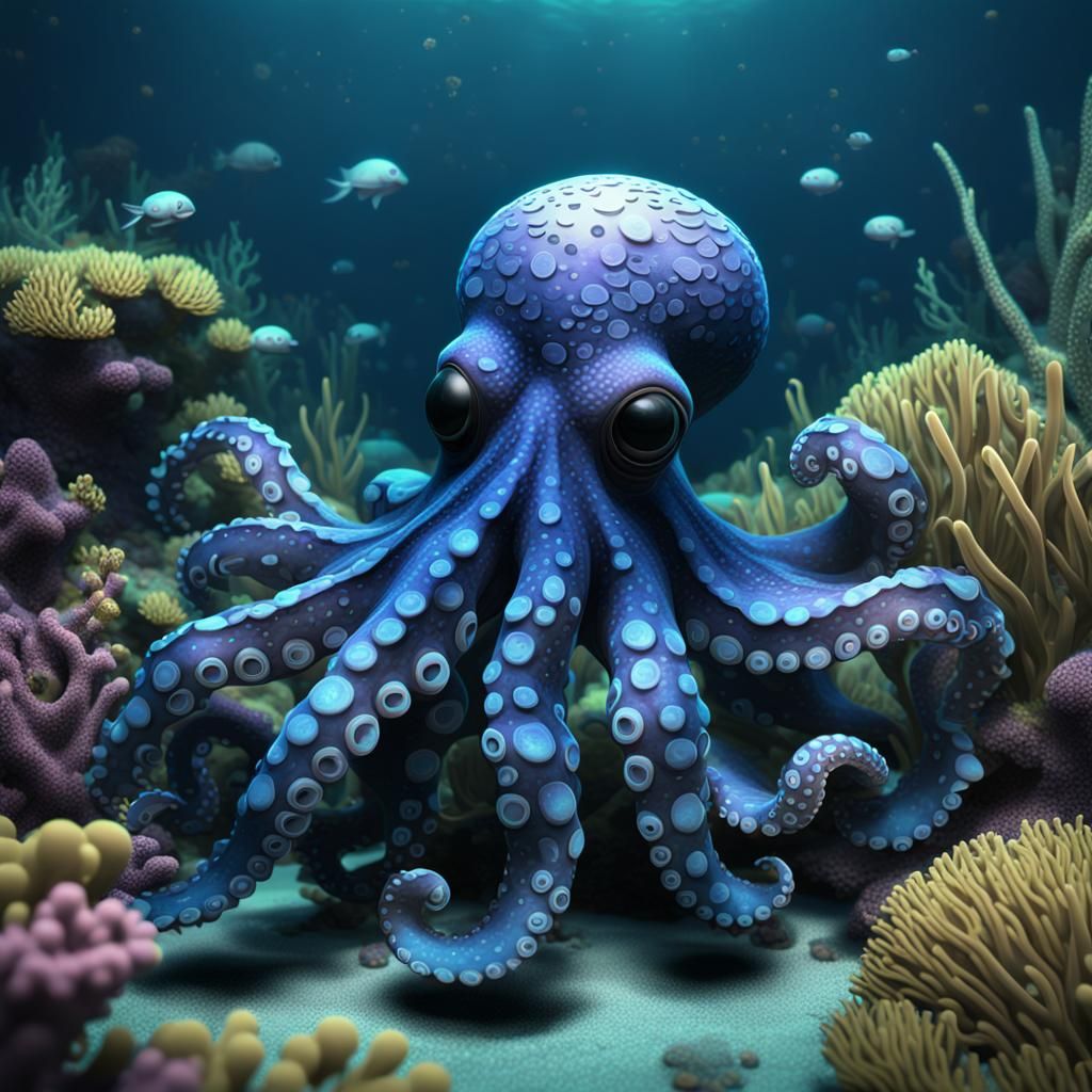 Cute Octopus Camouflaged in Underwater World