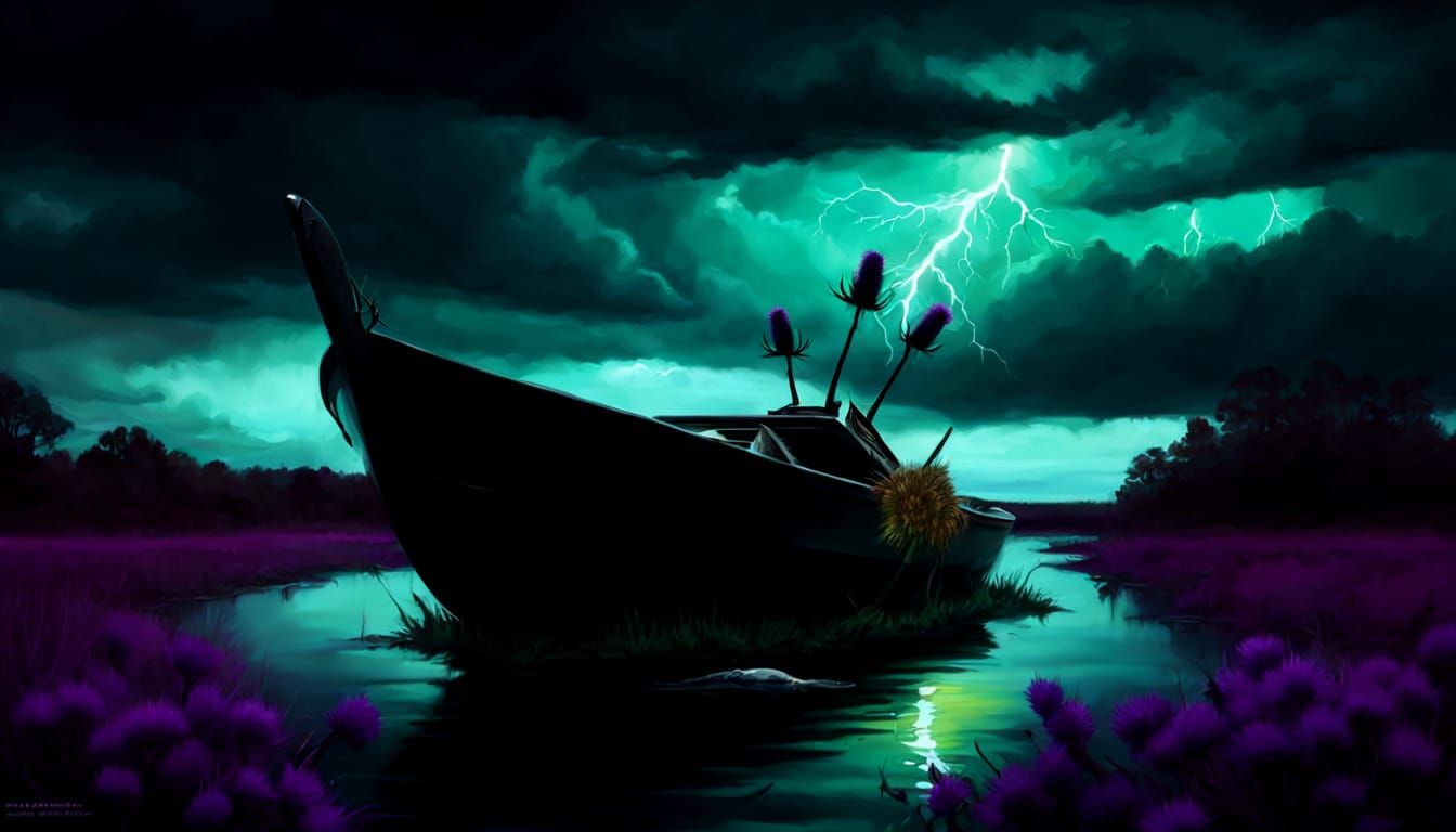 Dramatic Thunderstorm Over Bioluminescent River