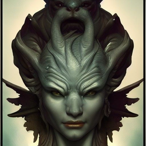 Detailed Gargoyle Portrait in Art Nouveau Style