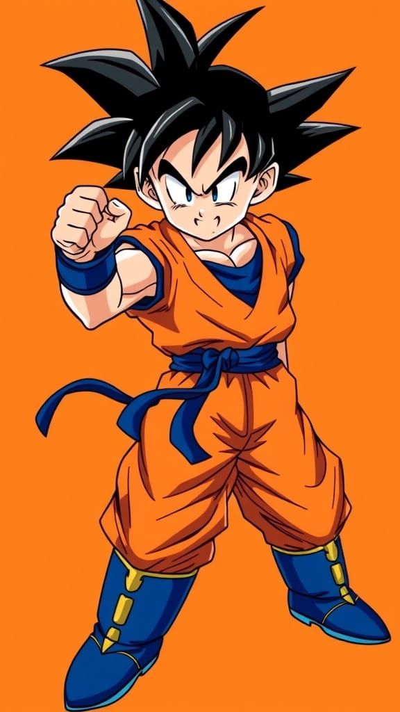 Anime Warrior Goku in Orange Martial Arts Uniform