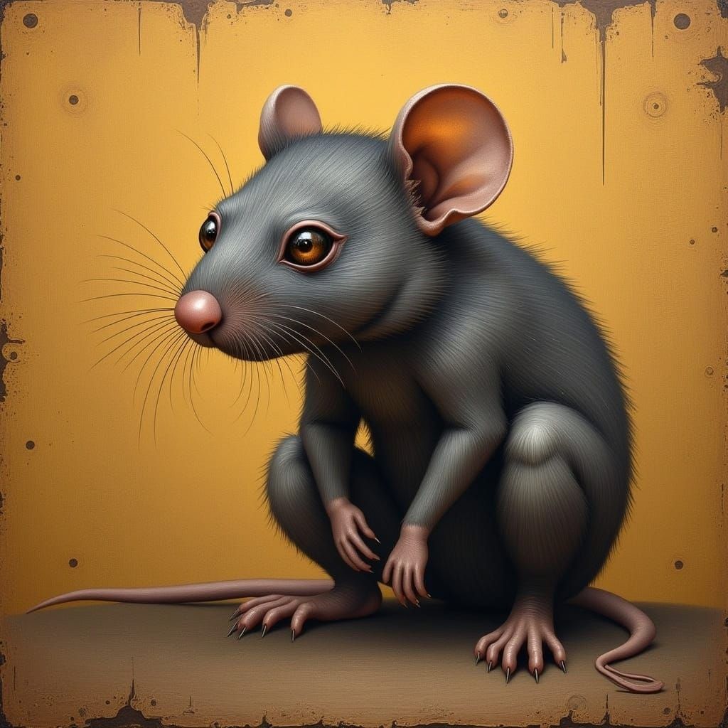 Steampunk Rat in 19th Century Folk Art Style