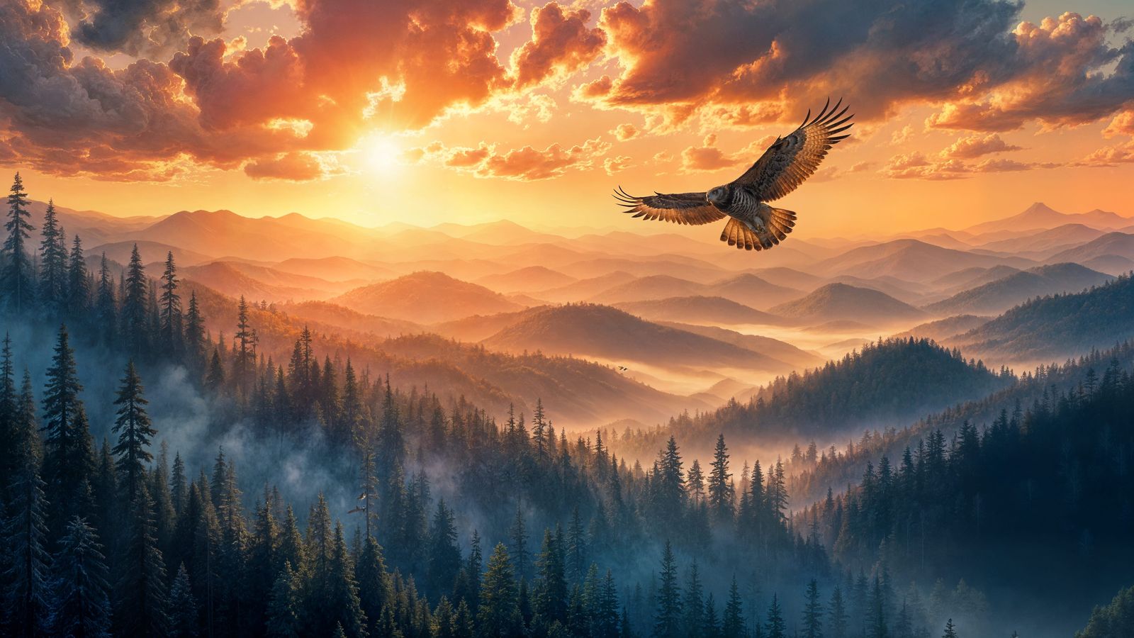 A large male Red Tailed Hawk over The Great Smoky Mountains.
