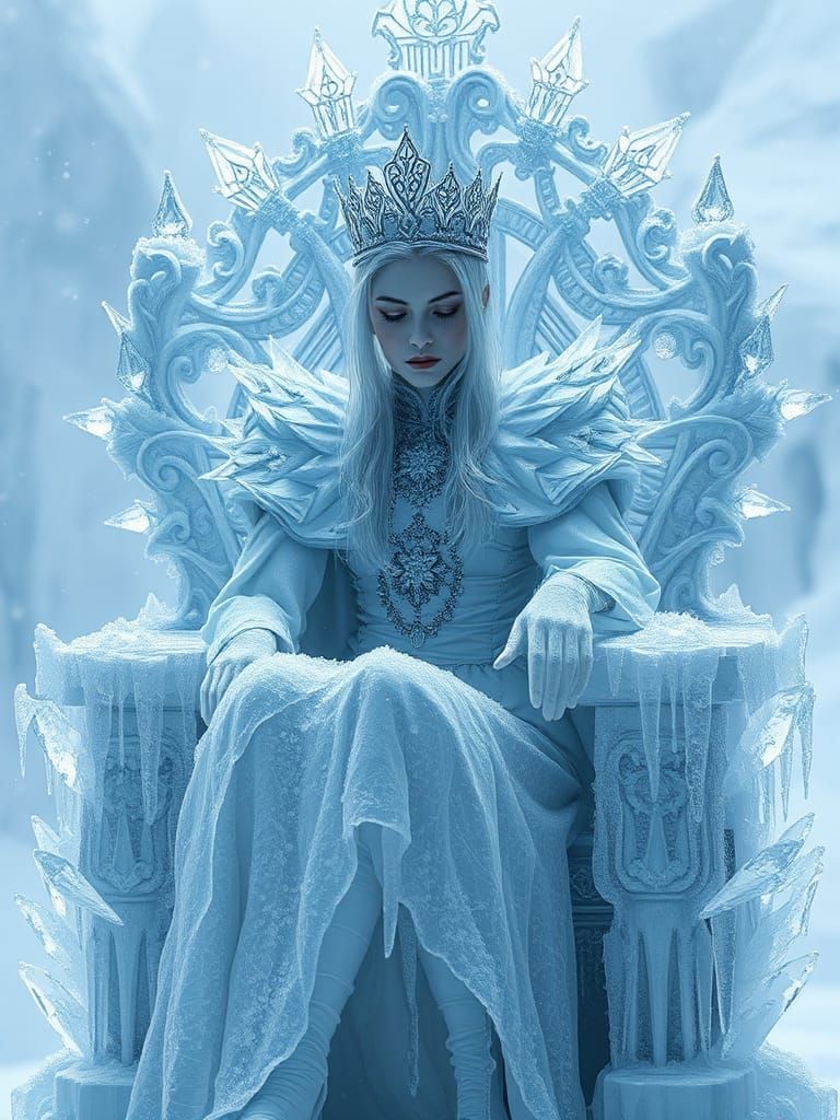 Regal Snow Queen on Icy Throne