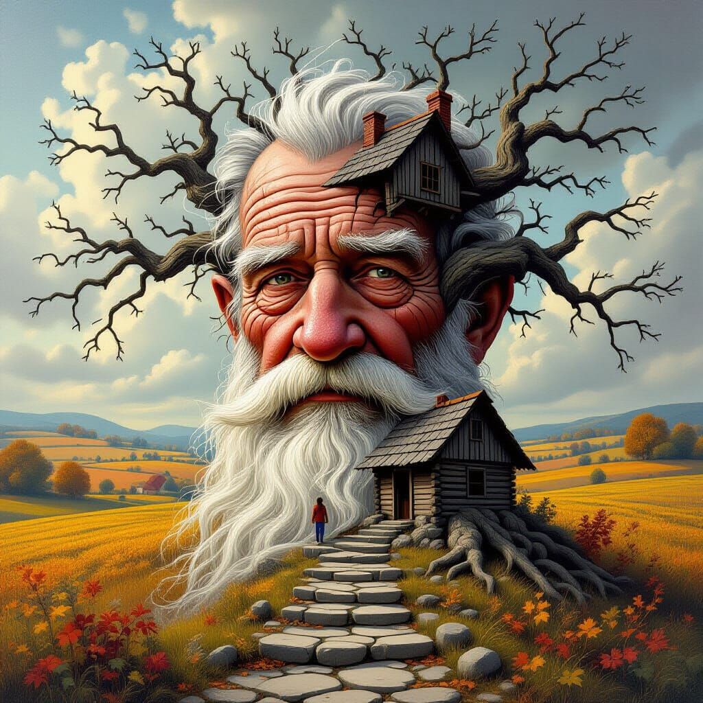 Hyperrealistic depiction of the face of an old man, who appe...