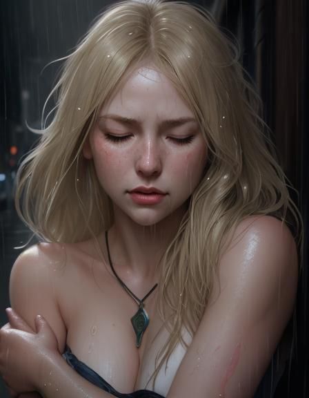 Blonde Woman in Anguish, Hyperrealistic Portrait