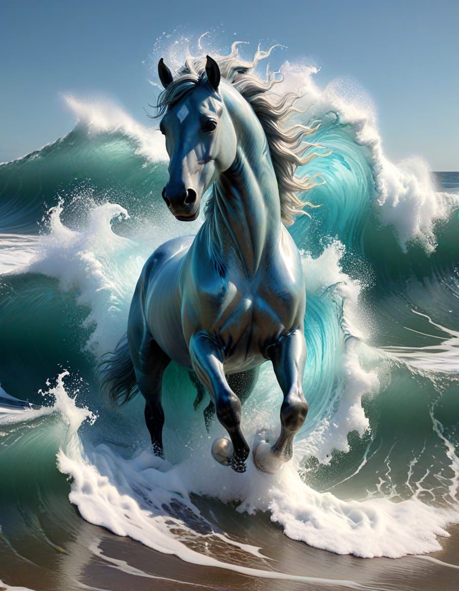 Mystical Water Horse Formed from Crashing Wave