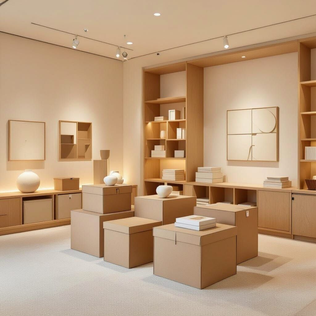 Serene Exhibition Space with Minimalist Grid Design