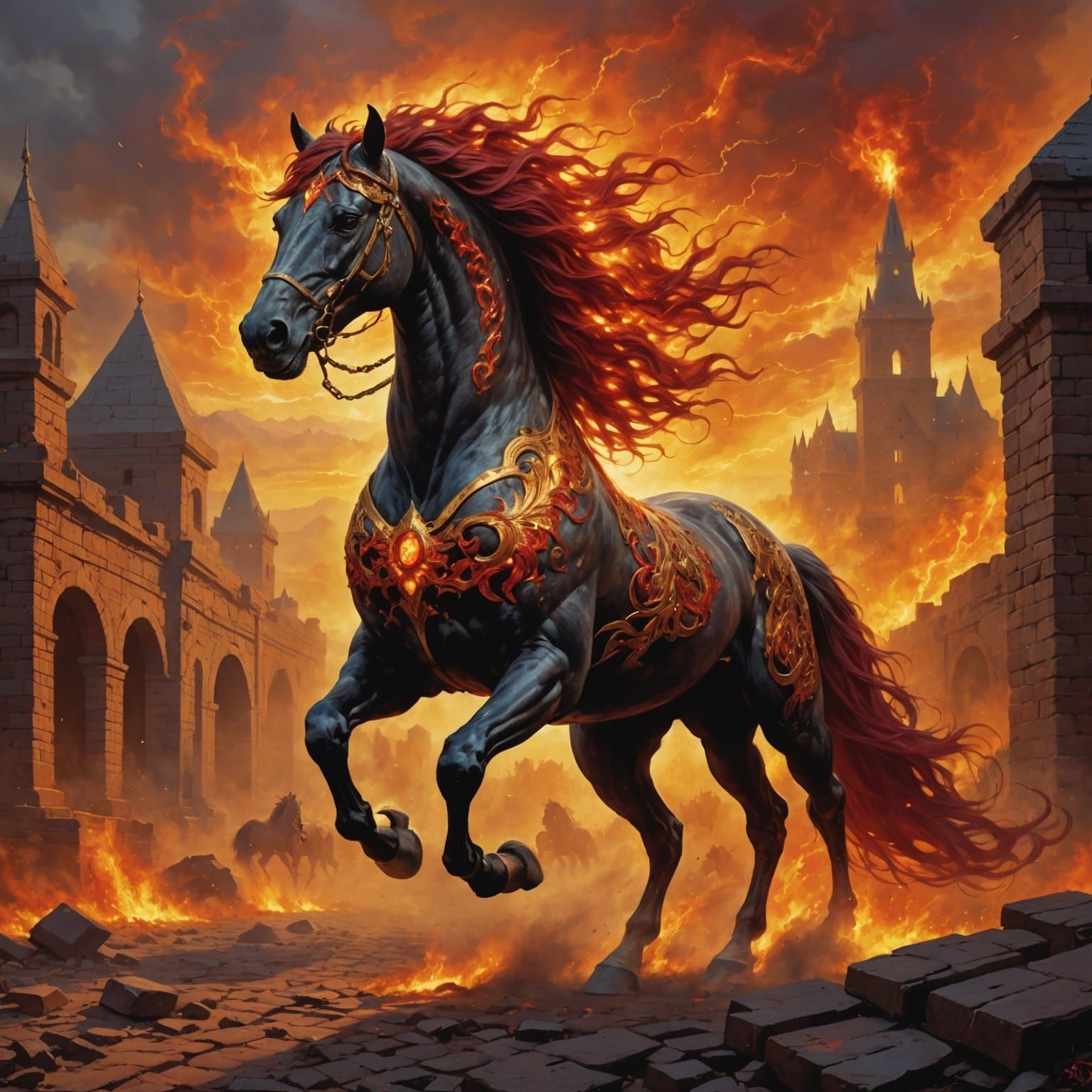 Majestic, Ruby-Encrusted Horse Gallops Across Ancient Brick ...