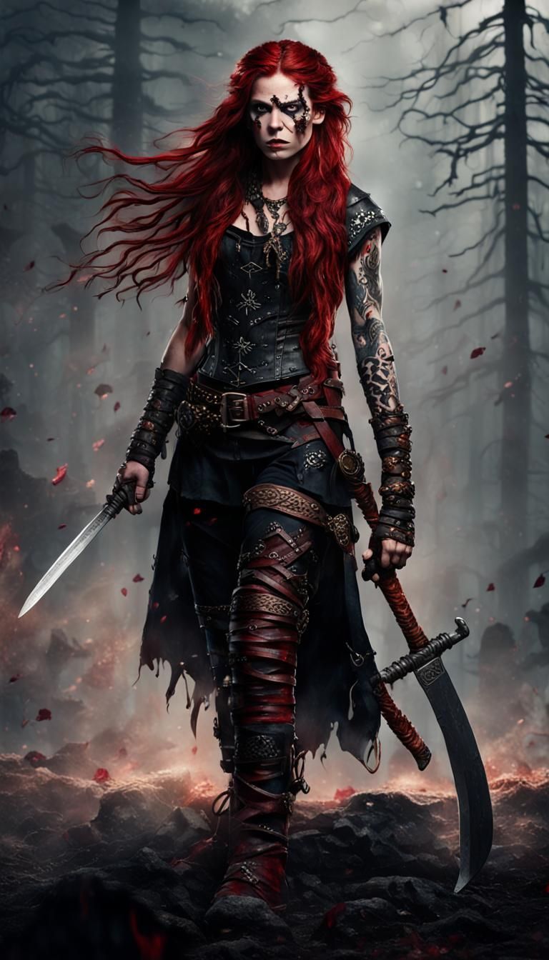 Viking Warrior Woman with Machetes, Photorealistic Render