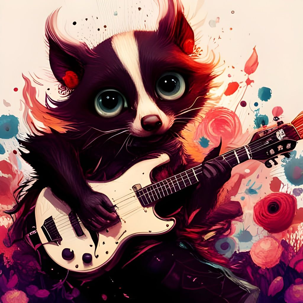 Hyperrealistic Skunk Guitarist in Polychromatic Splash Art