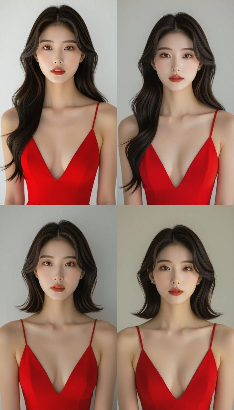 Young Korean Woman in Red Dress, Soft Lighting Portrait