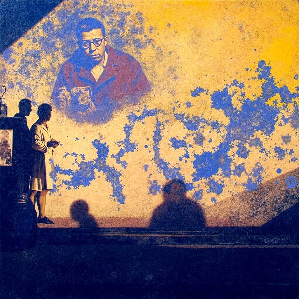 Man in Bathrobe at Train Station: Hopper Style