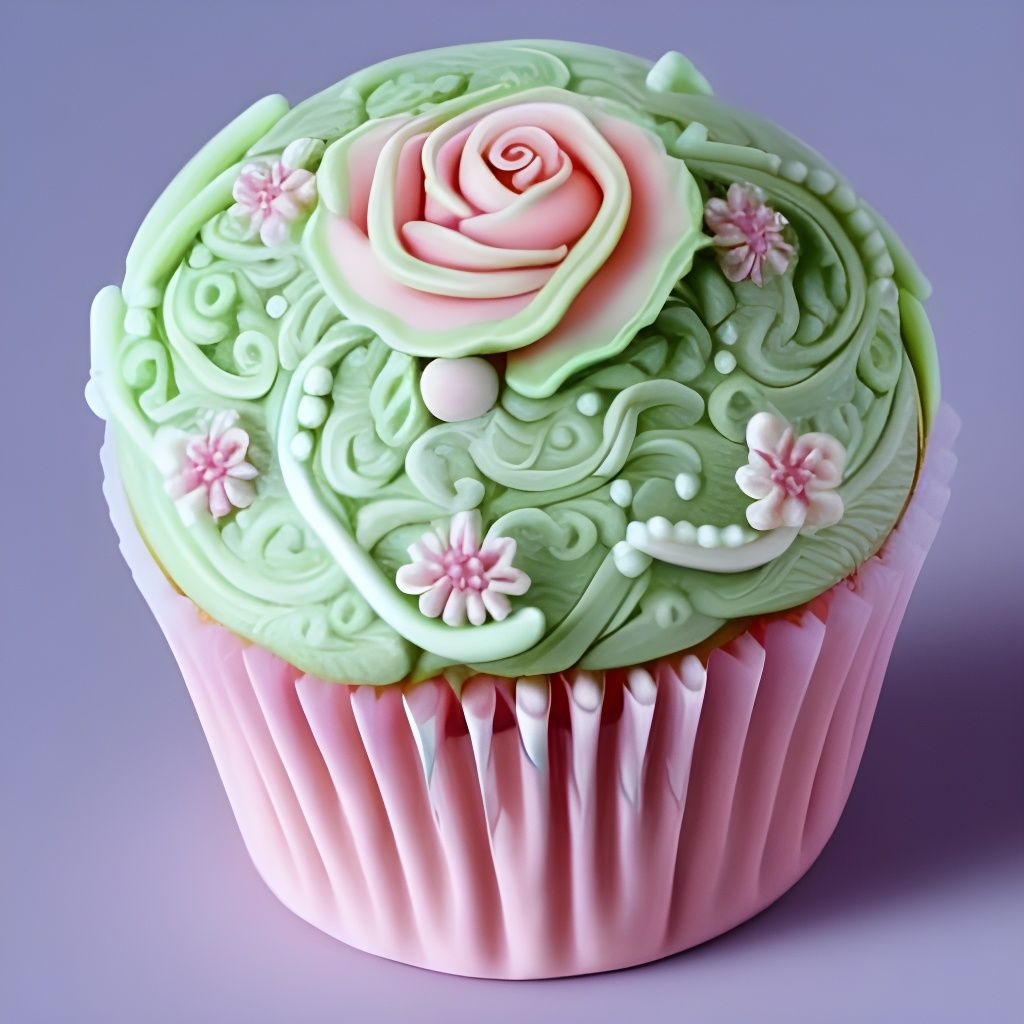 Detailed Cupcake with Rose Decorations as Oil Painting