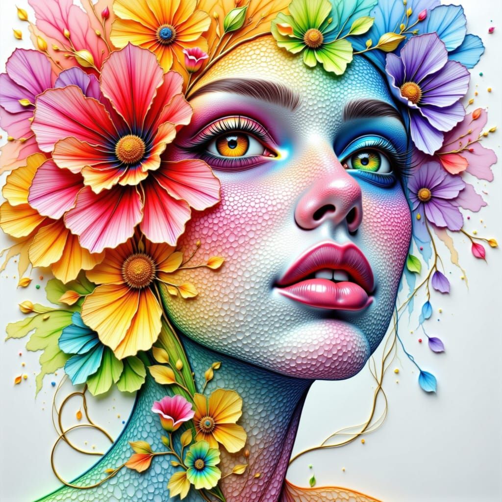 Vibrant Song Portrait in Escher Style Sketch