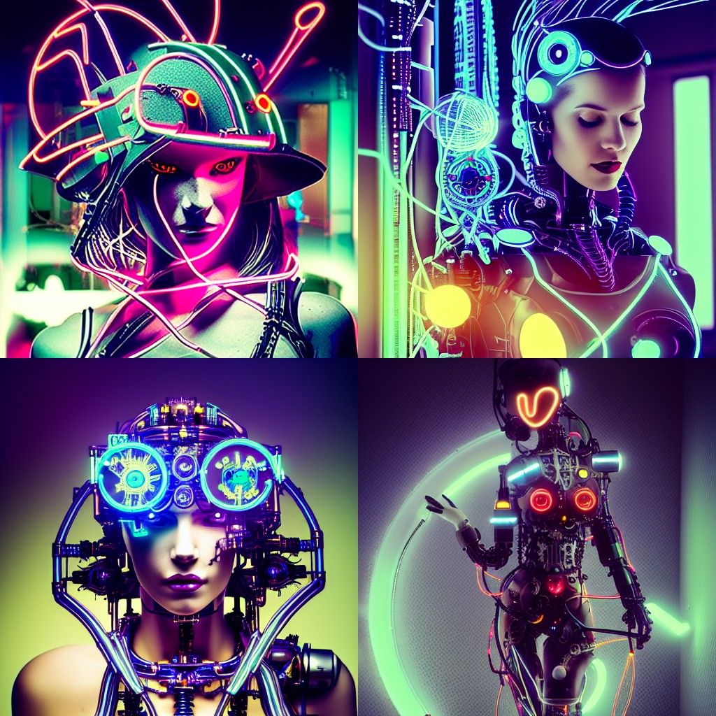 Steampunk Cyborg Fox-Woman with Neon Electronics