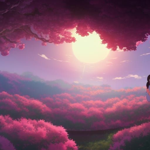 Sakura Tree in Anime Key Visual Style