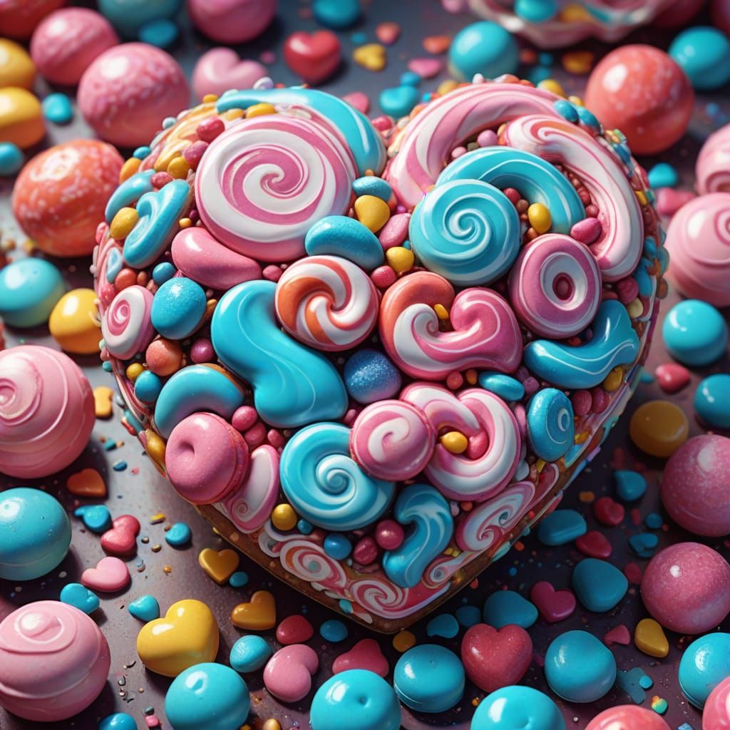 Surreal Candy Heart Wonderland in Vibrant Colors