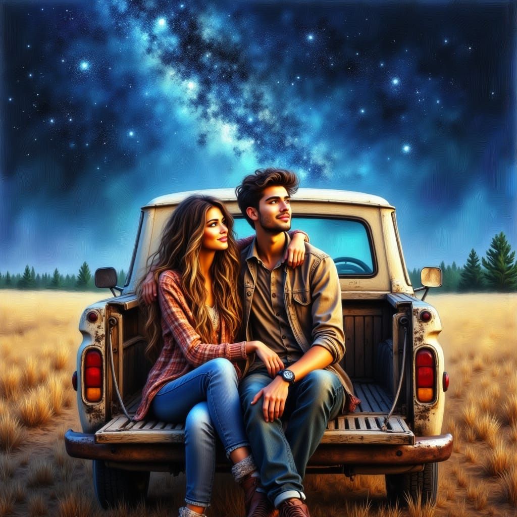 Romantic Rural Night Sky Landscape with Starry Celestial Can...