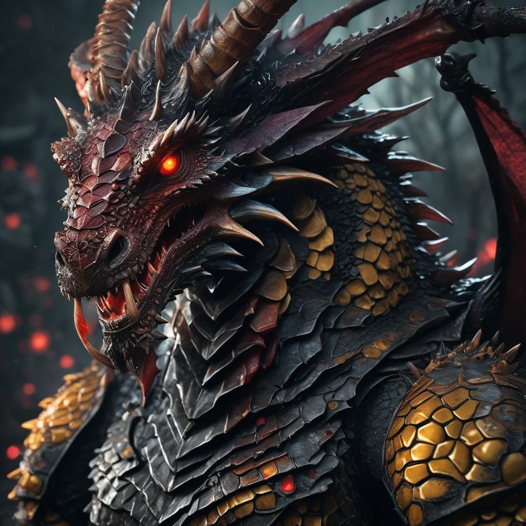 Medieval Dragon Bee with Ruby: Dark Fantasy Art