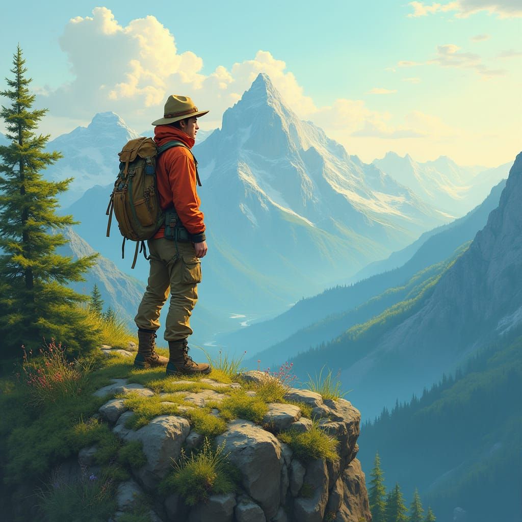 Hiker Embraces Journey on Mountain Peak