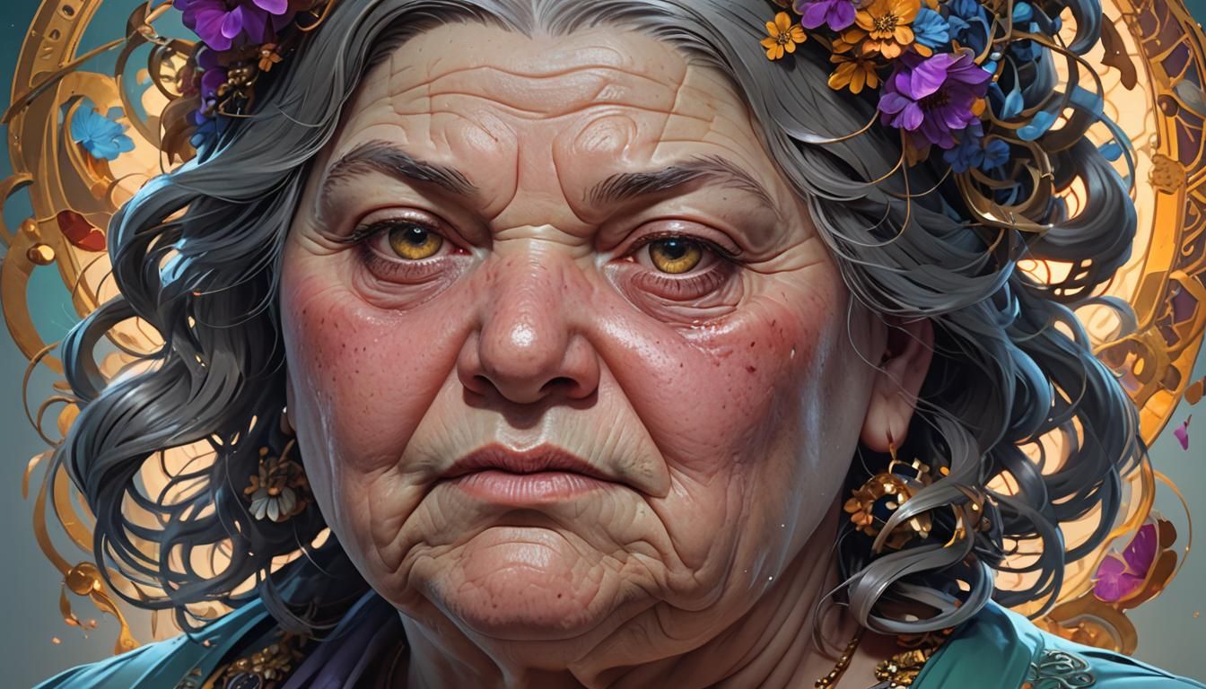 Detailed Portrait of Woman with Alzheimer's, Art Nouveau Sty...