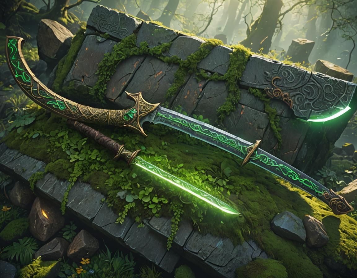 Mystical Enchanted Khopesh Sword with Glowing Runes