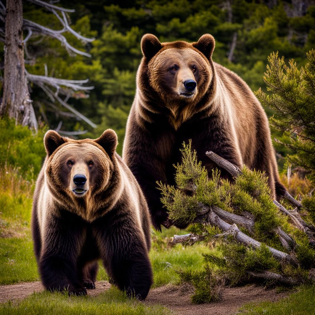 Grizzly Bears Sparring in the Wilderness