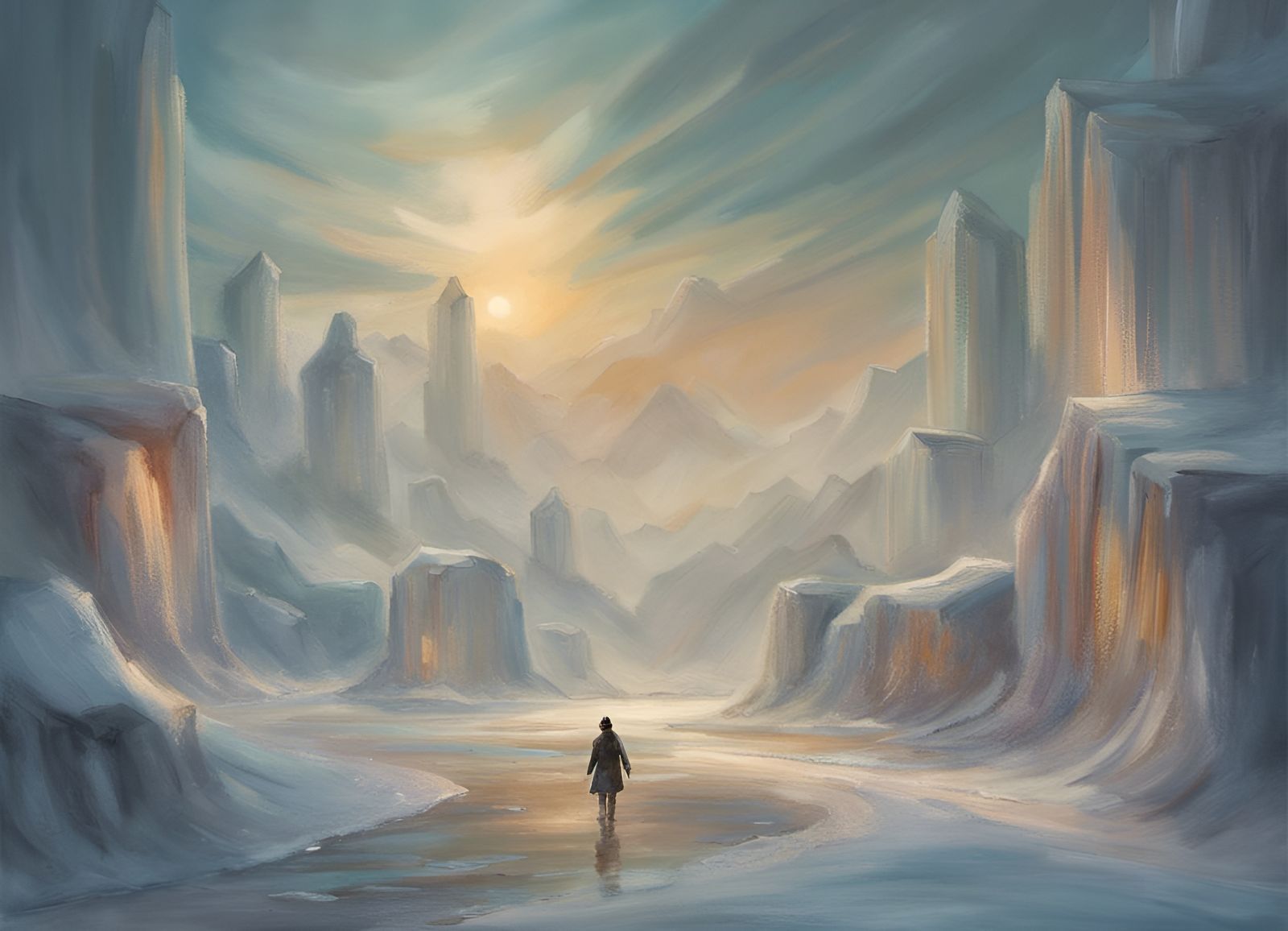 Ethereal Ice City at Sunset in Art Nouveau Style