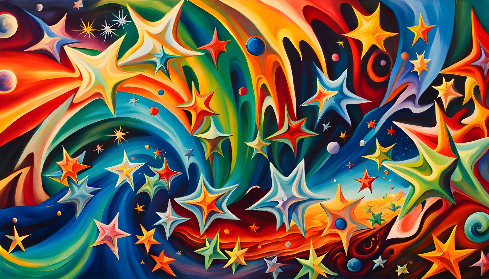 Iridescent Star Cluster in Abstract Expressionist Style