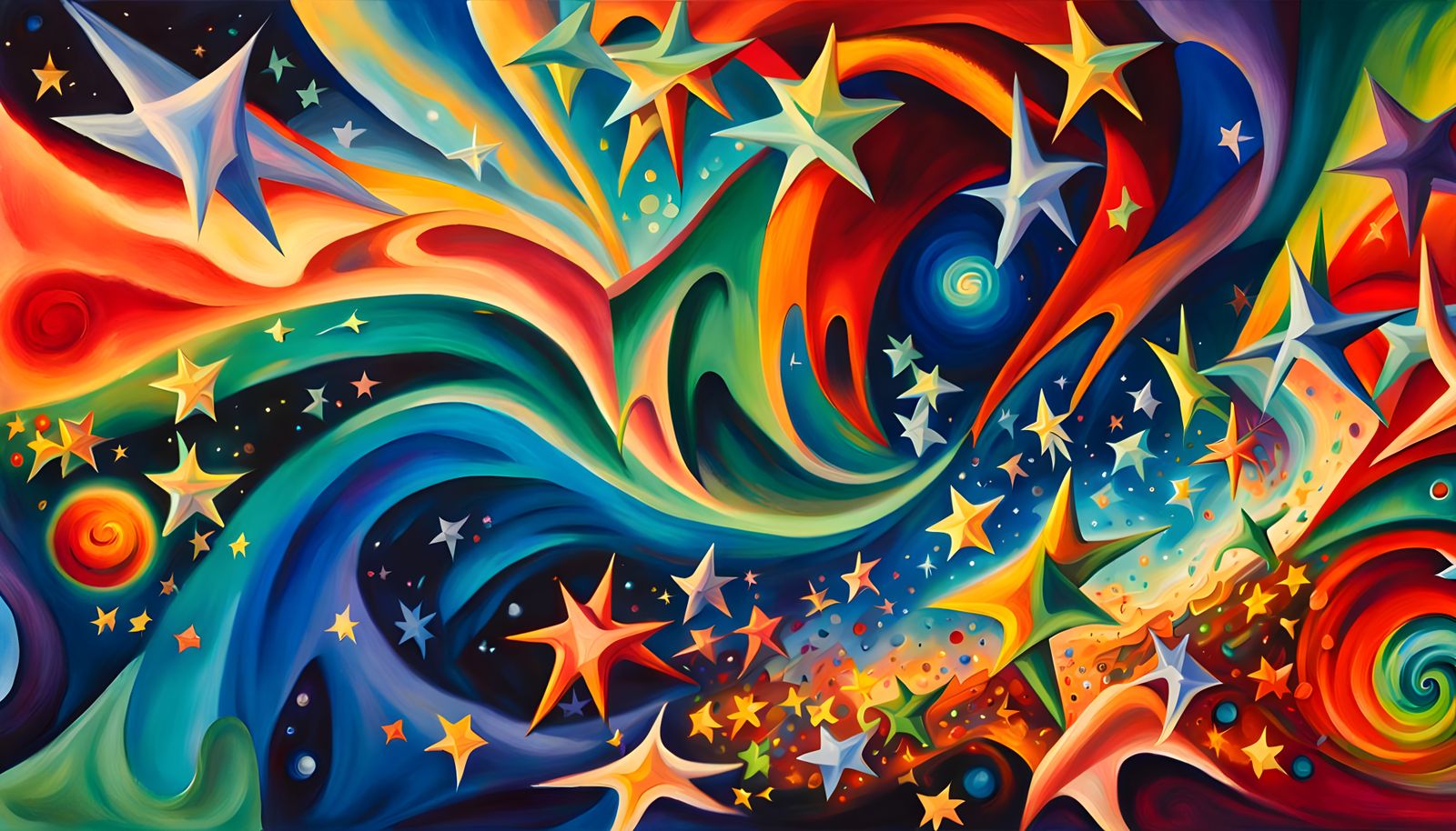 Iridescent Star Clusters in Abstract Expressionist Style