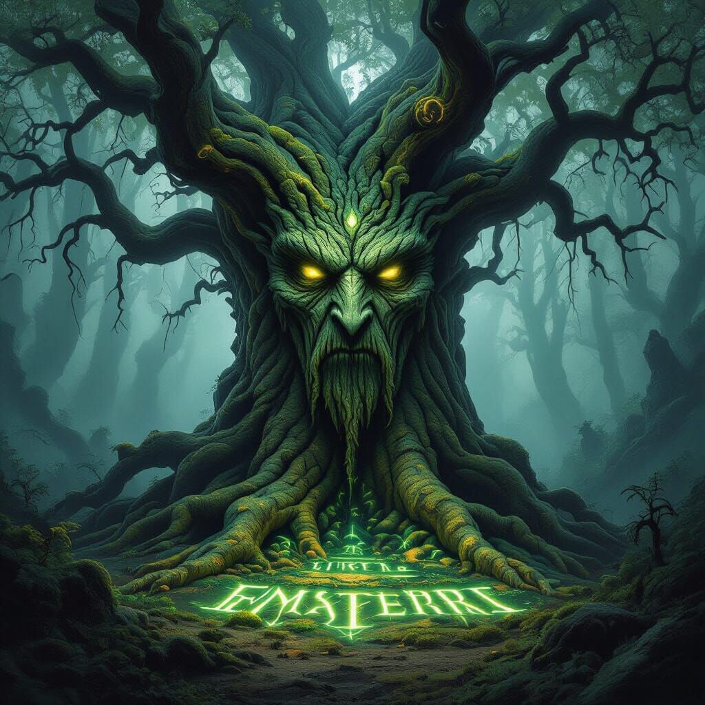 Ancient Mystical Tree in Ethereal Forest