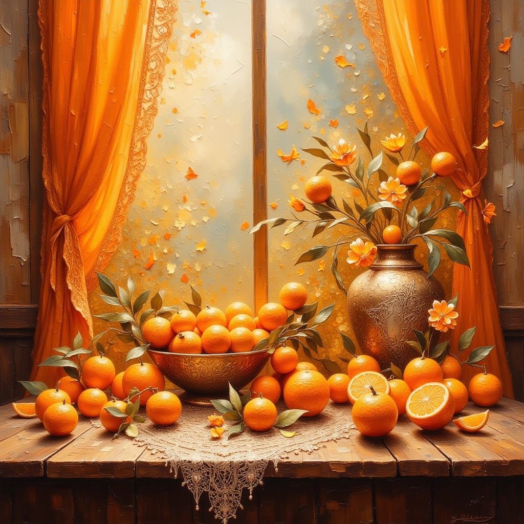 Lace Oranges in Sunlight: Whimsical Digital Art
